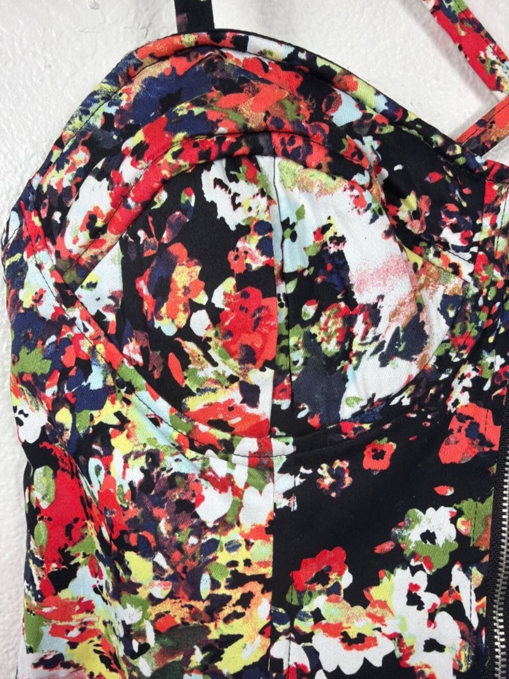 NWOT Allen B Floral Bustier Corset Top Front Zip Crisscross Back Crop Size 8 - Picture 6 of 11